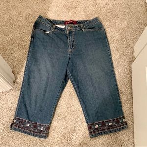 Embroidered Denim Capris